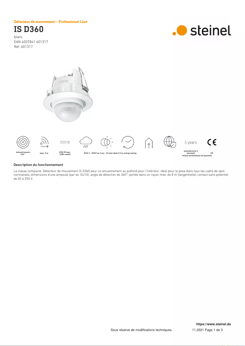 Página 1 del manual Ficha técnica Steinel IS D 360