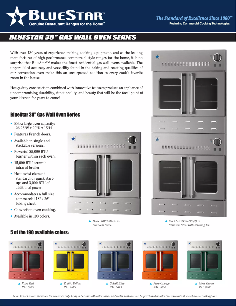 Página 1 del manual Ficha técnica BlueStar BWO30AGS