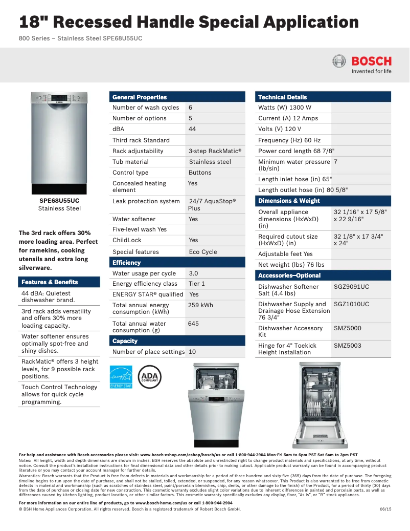 Página nº 1 - Ficha técnica Bosch SPE68U5