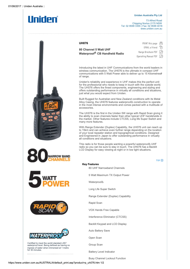 Imagen de la primera página del manual del dispositivo UH076