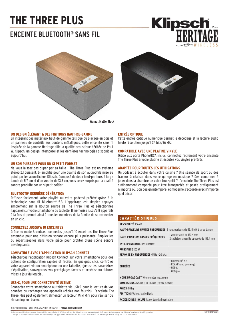 Página 1 del manual Ficha técnica Klipsch The Three Plus