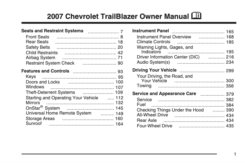 Imagen de la primera página del manual del dispositivo Trailblazer EXT (2002)