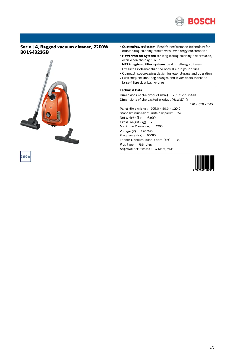 Página nº 1 - Ficha técnica Bosch BGLS4822GB