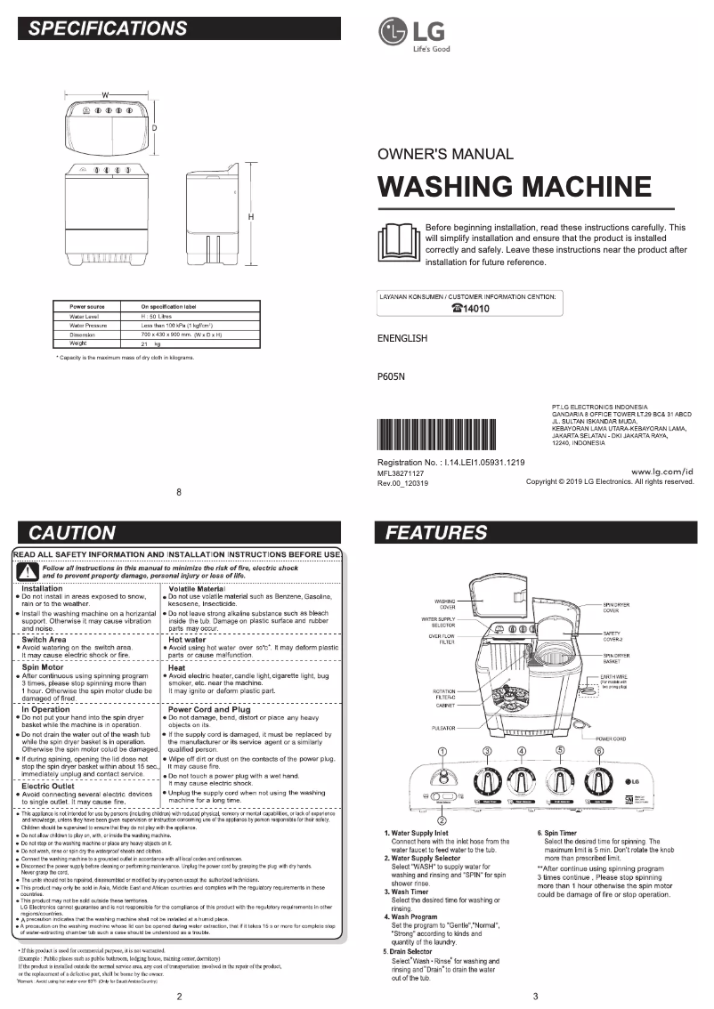 Imagen de la primera página del manual del dispositivo P605N