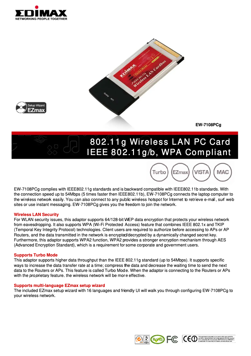 Imagen de la primera página del manual del dispositivo EW-7108PCg