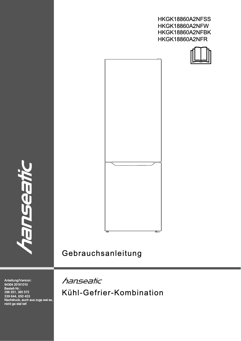 Imagen de la primera página del manual del dispositivo HKGK 18860 A2NFW