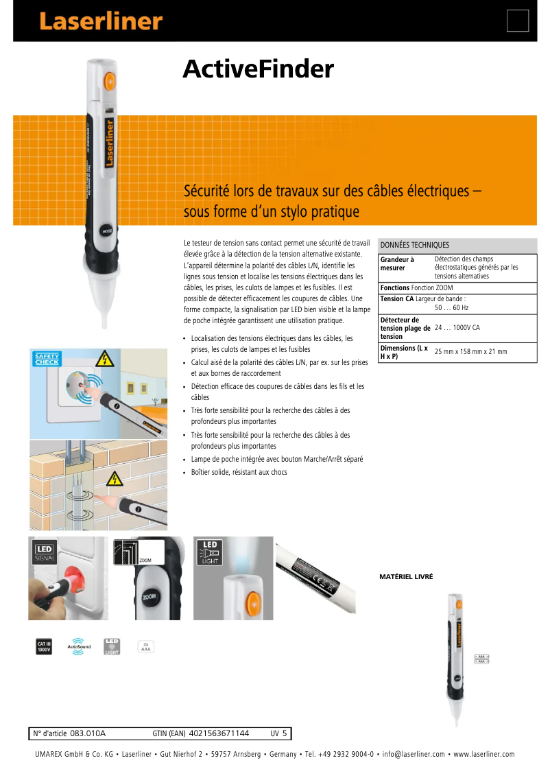 Página 1 del manual Ficha técnica Laserliner ActiveFinder