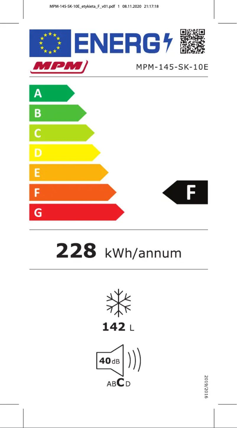 Página 1 del manual Etiqueta energética MPM MPM-145-SK-10E