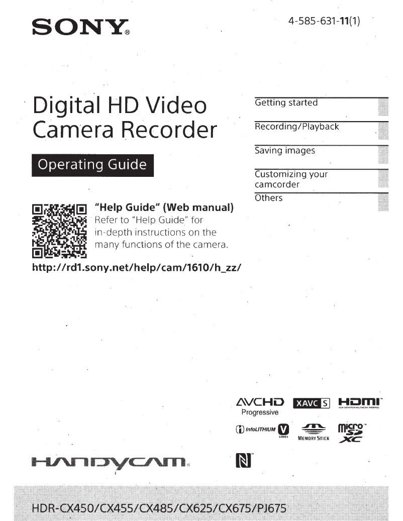 Página nº 1 - Manual de usuario Sony Handycam HDR-CX455