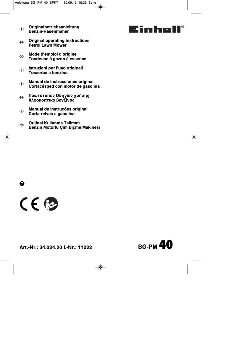 Página 1 del manual Manual de instrucciones Einhell BG-PM 40