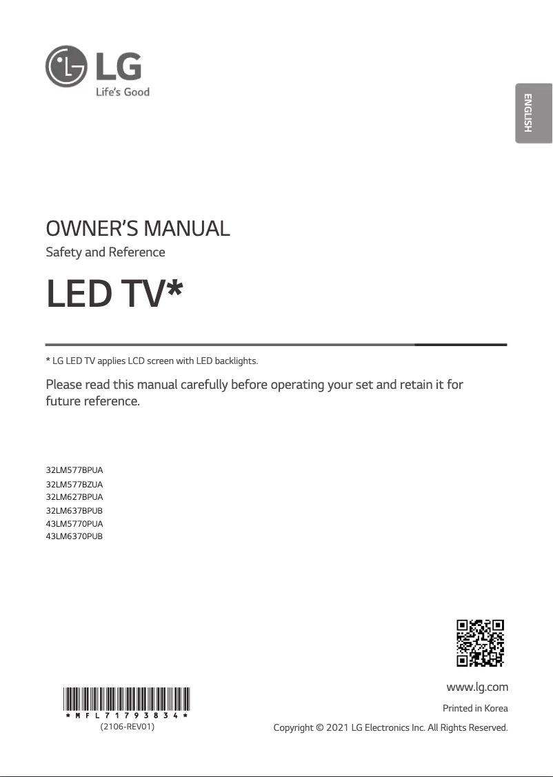 Imagen de la primera página del manual del dispositivo 32LM577BPUA