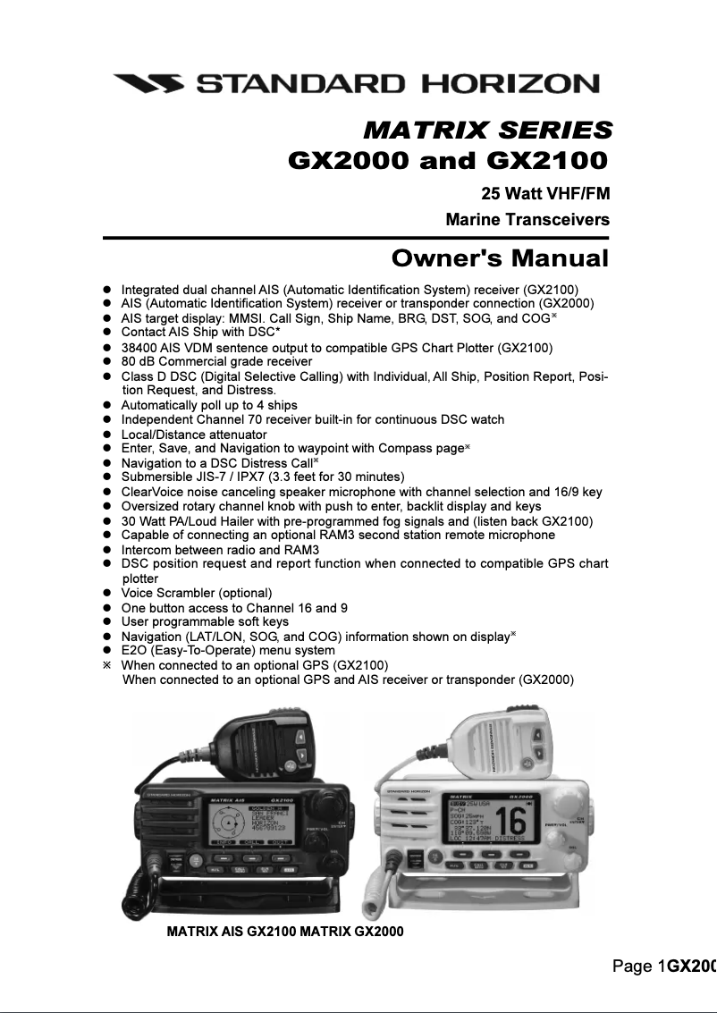 Página nº 1 - Manual de usuario Standard Horizon Matrix GX2000