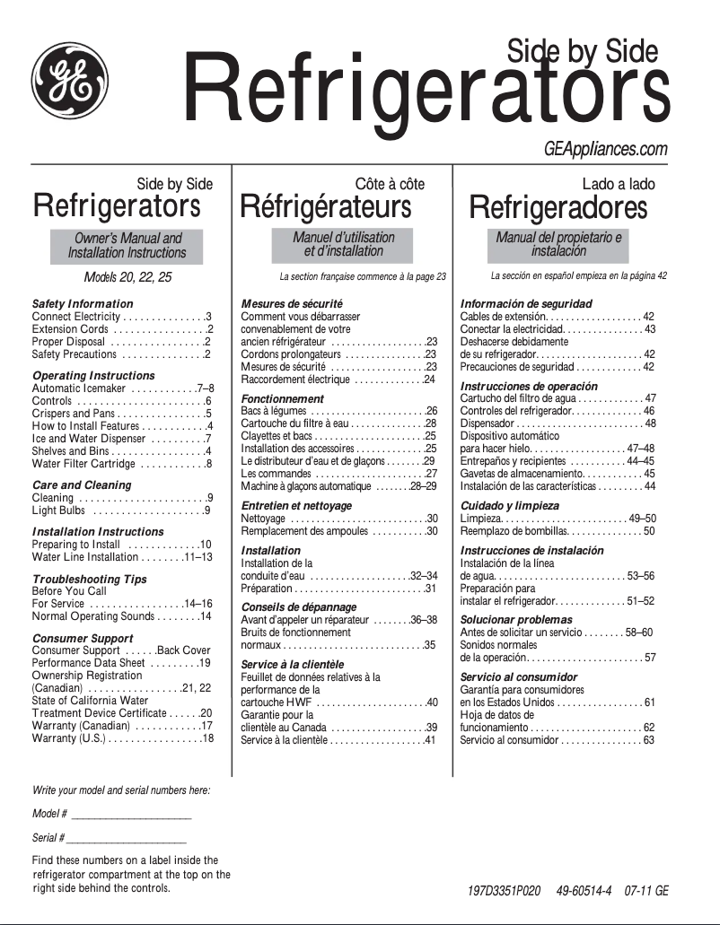 Imagen de la primera página del manual del dispositivo GSH25JGCWW