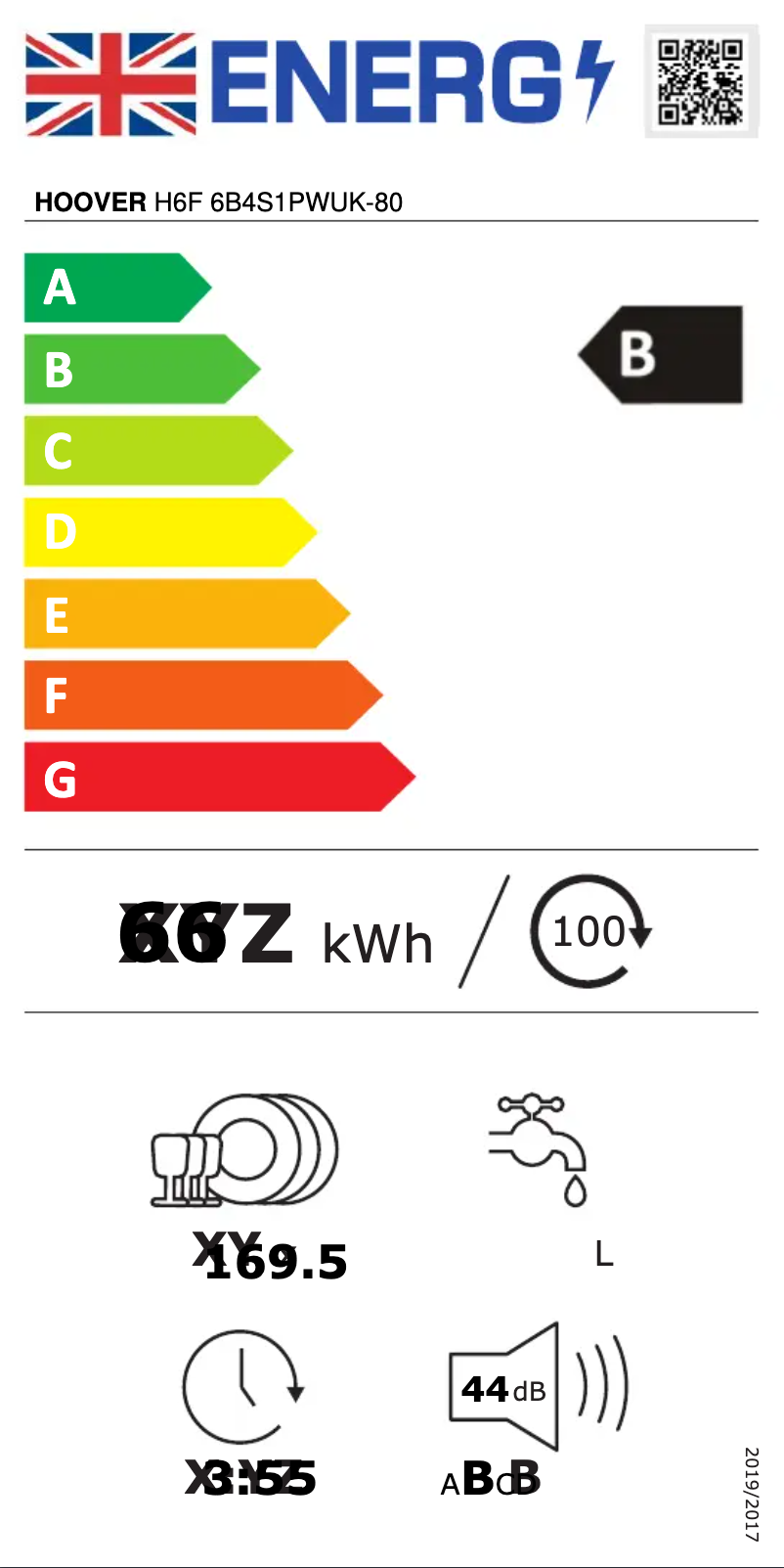 Página 1 del manual Etiqueta energética Hoover H6F 6B4S1PWUK-80
