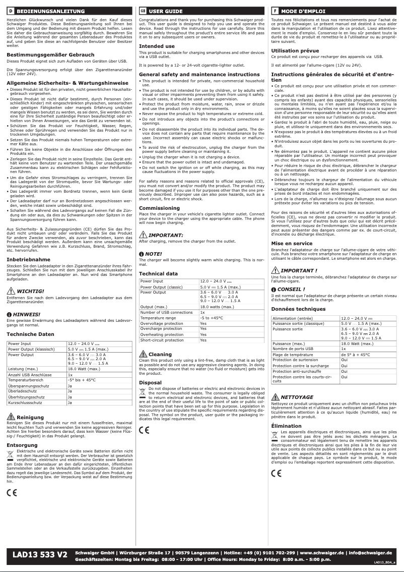 Página 1 del manual Manual de usuario Schwaiger LAD13 533