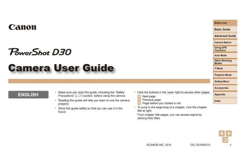Imagen de la primera página del manual del dispositivo PowerShot D30