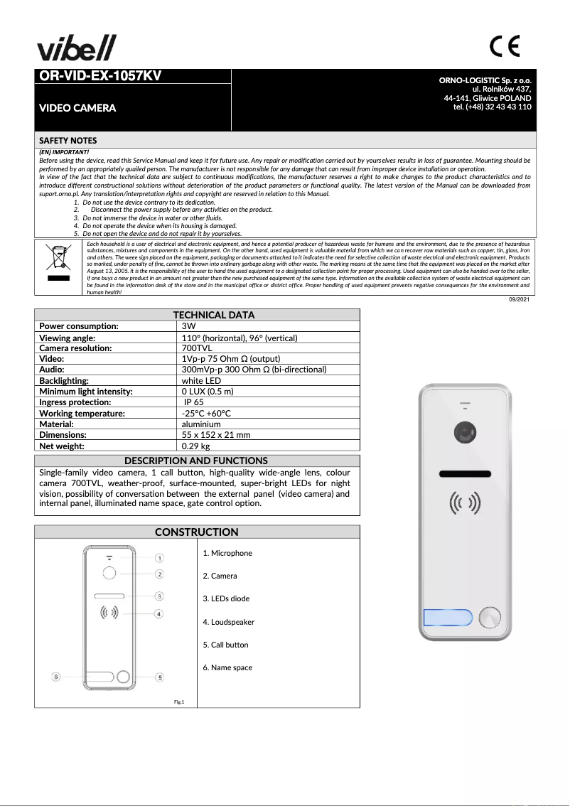 Página 1 del manual Manual de usuario Vibell OR-VID-EX-1057KV