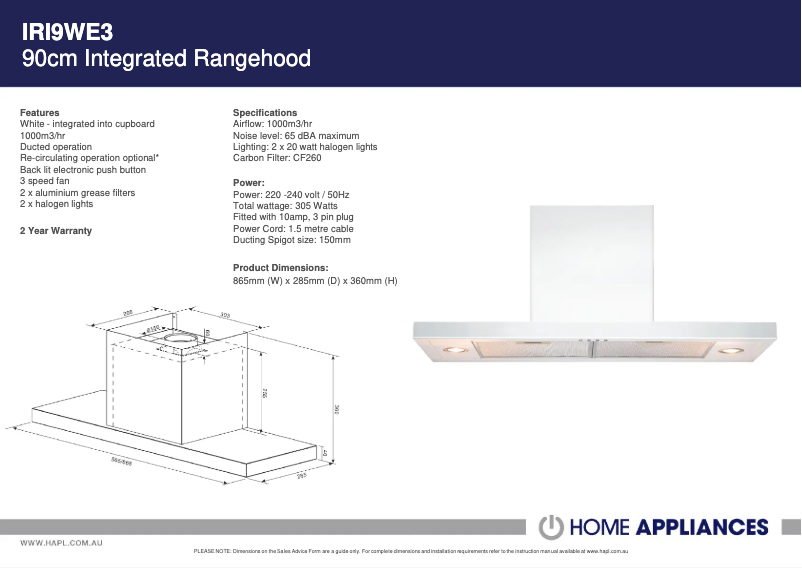 Página nº 1 - Ficha técnica ARC IRI9WE3