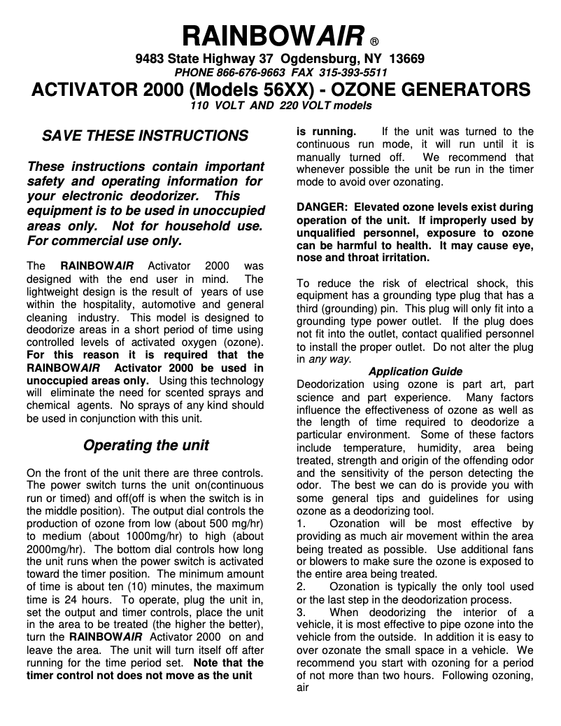 Imagen de la primera página del manual del dispositivo Activator 2000