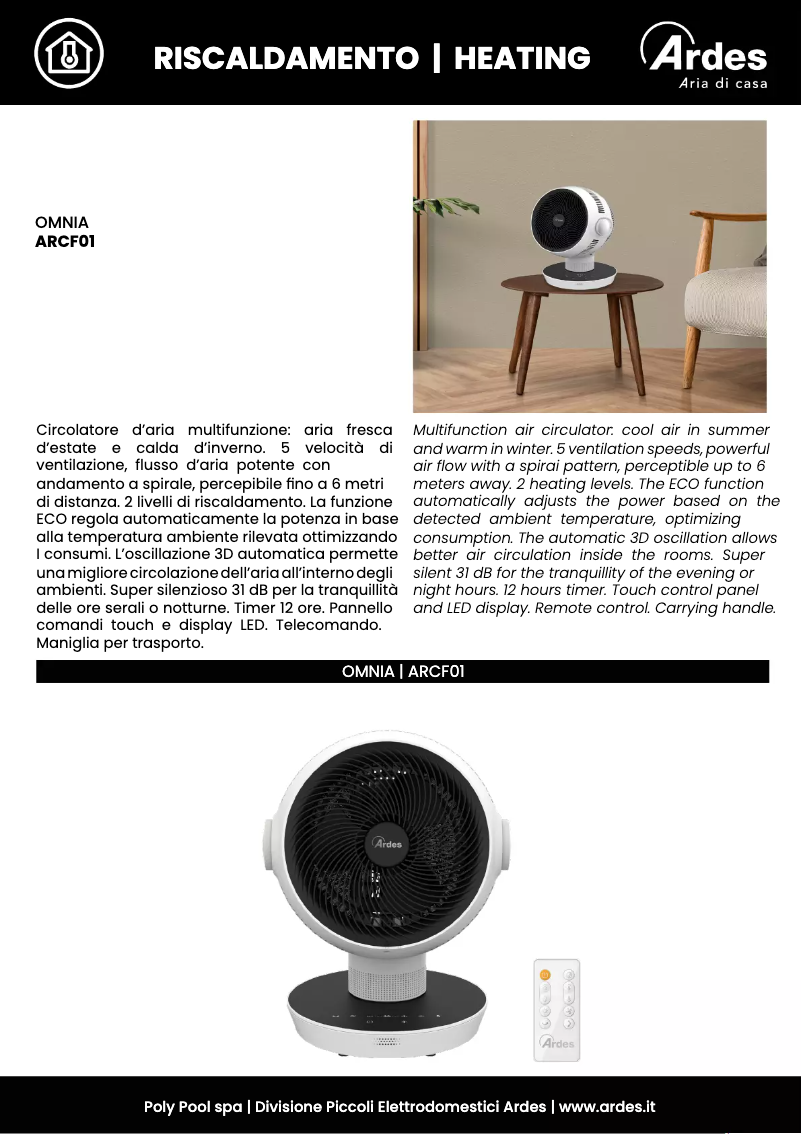 Imagen de la primera página del manual del dispositivo ARCF01