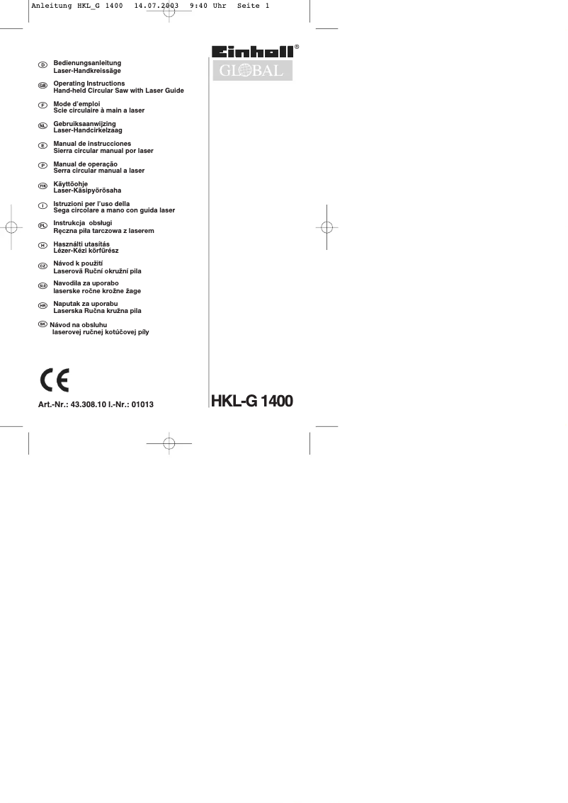 Imagen de la primera página del manual del dispositivo HKL-G 1400