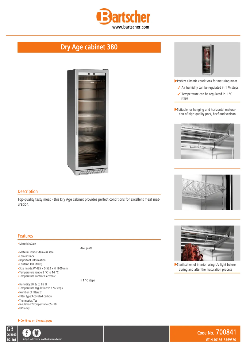 Imagen de la primera página del manual del dispositivo Dry Age cabinet 380