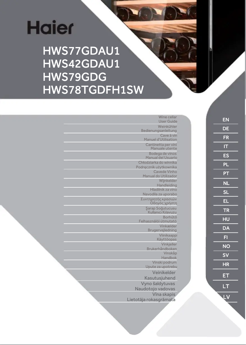 Imagen de la primera página del manual del dispositivo HWS78TGDFH1SW