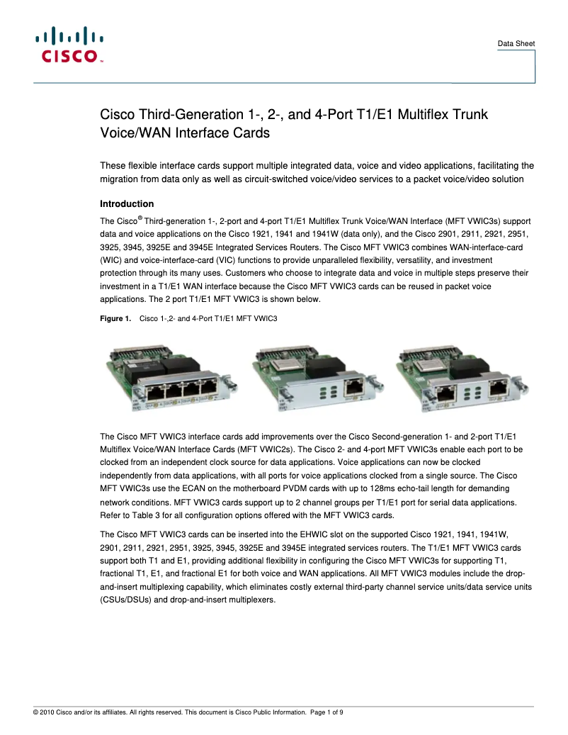 Página 1 del manual Manual de usuario Cisco VWIC3-4MFT-T1/E1