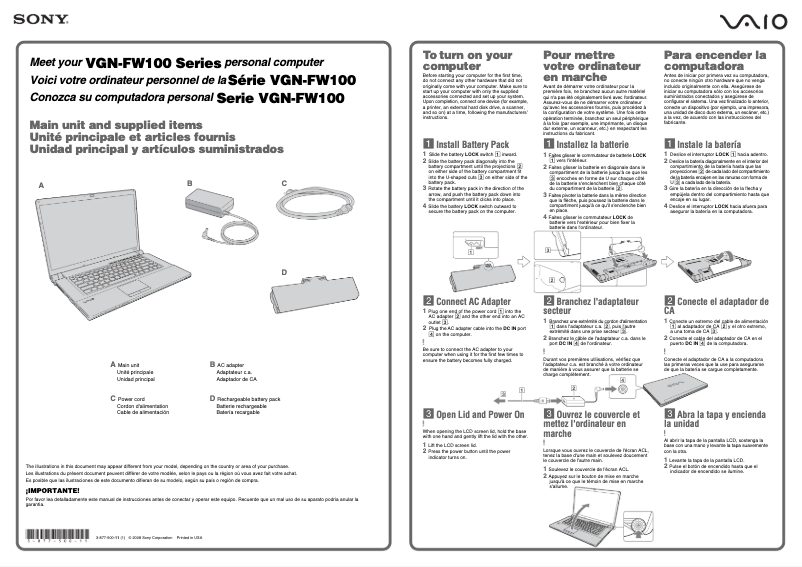 Imagen de la primera página del manual del dispositivo Vaio VGN-FW170J