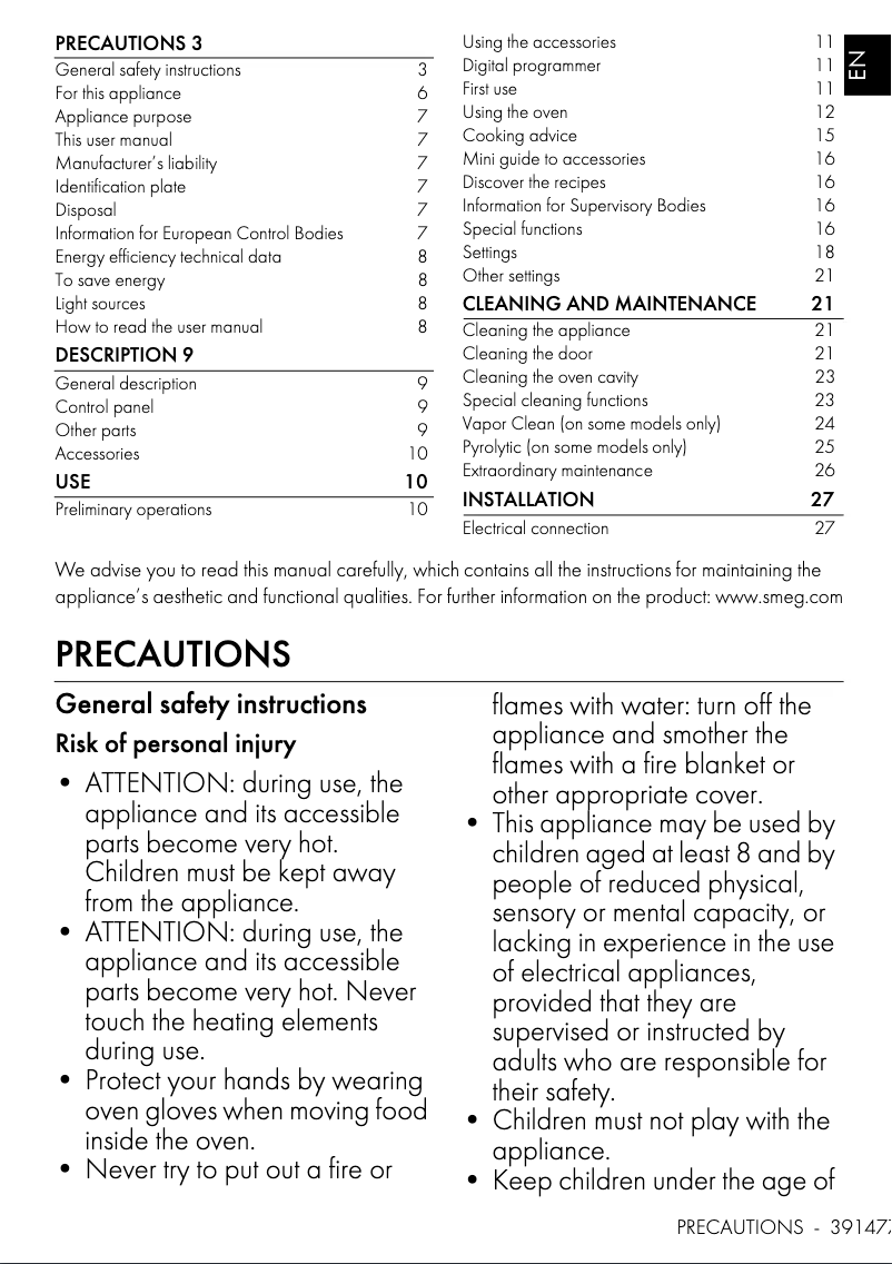 Página 1 del manual Manual de usuario Smeg SFPA7302TX