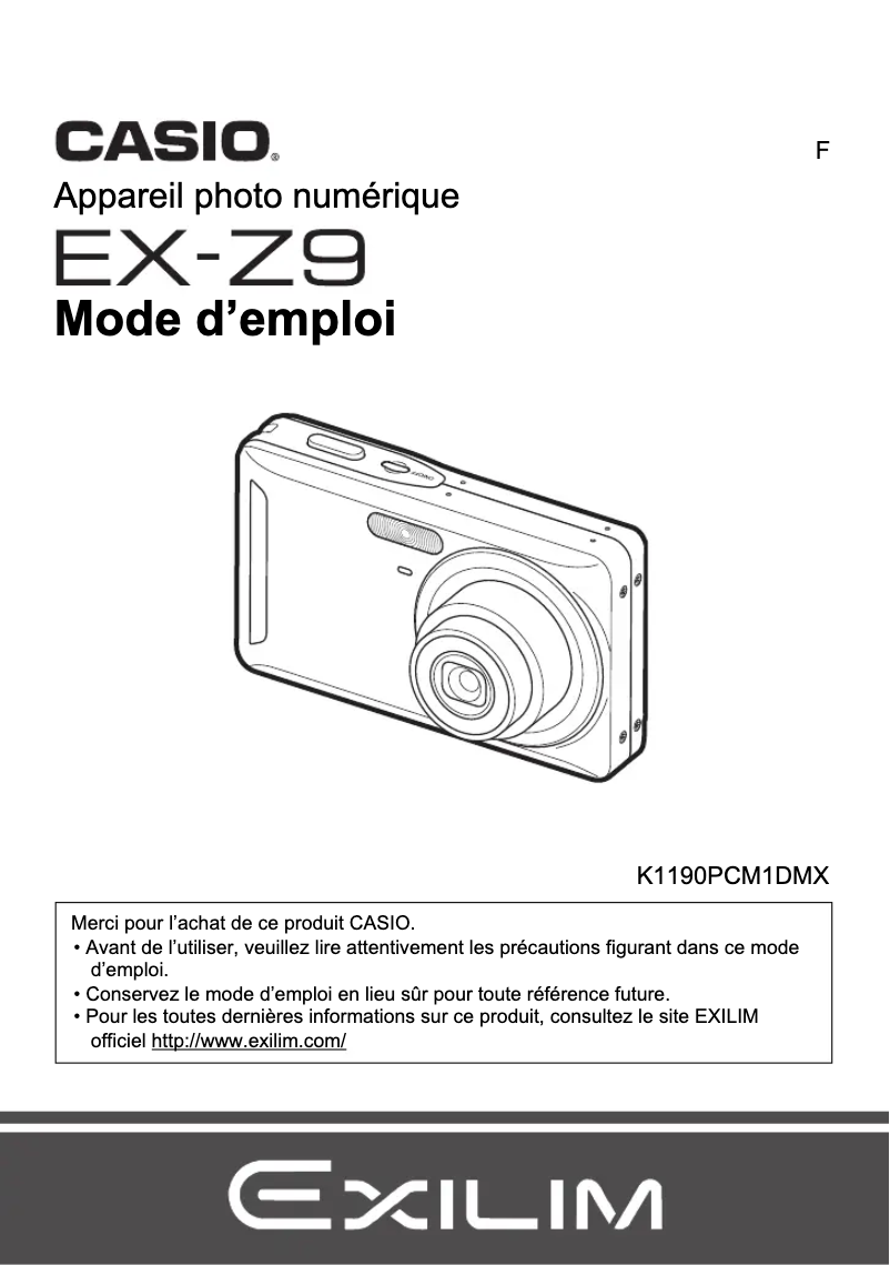 Imagen de la primera página del manual del dispositivo EX-Z9