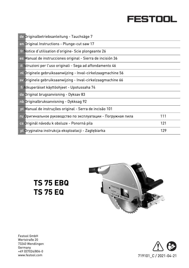 Página 1 del manual Manual de usuario Festool TS 75