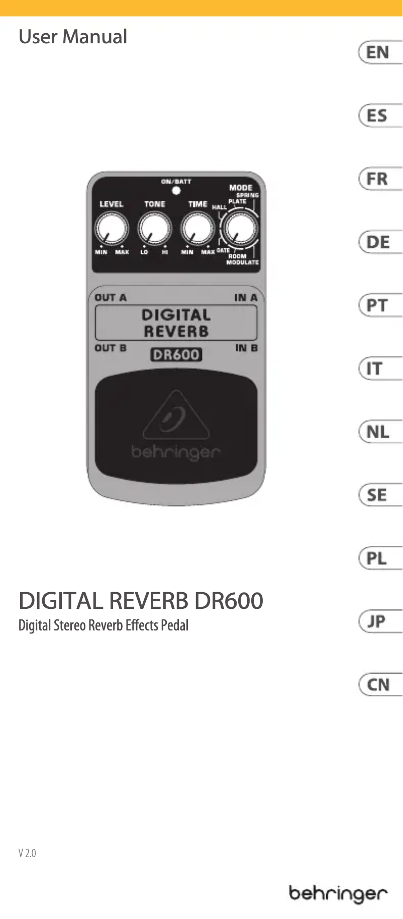 Imagen de la primera página del manual del dispositivo Digital Reverb DR600