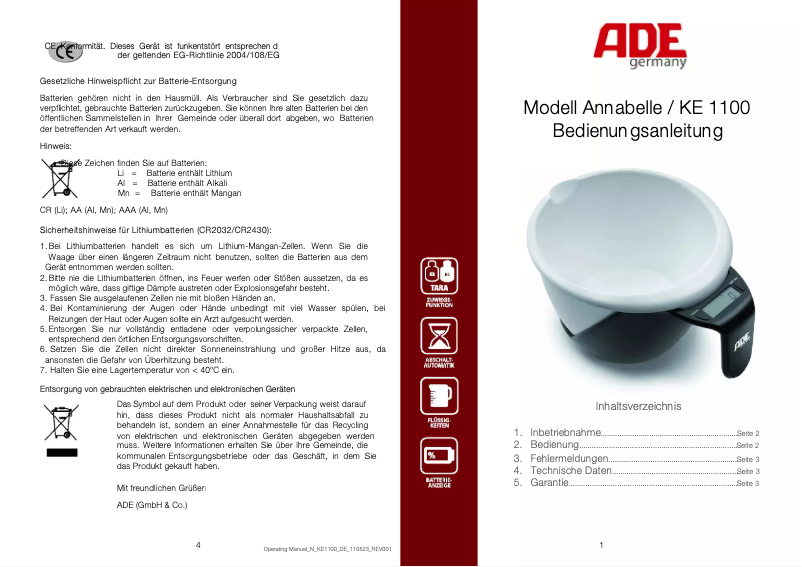 Página 1 del manual Manual de usuario ADE Annabelle KE 1100