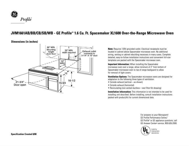 Imagen de la primera página del manual del dispositivo Profile JVM1661CB