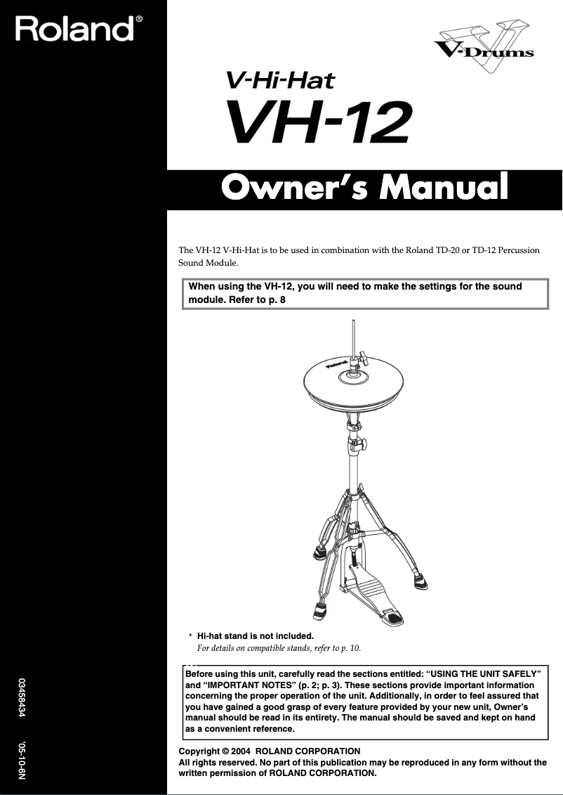 Página 1 del manual Manual de usuario Roland VH-12