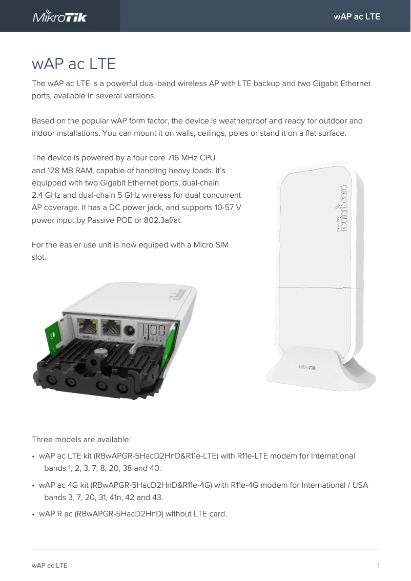 Página 1 del manual Folleto Mikrotik wAP R ac