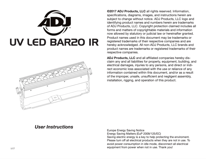 Imagen de la primera página del manual del dispositivo UV LED BAR20 IR