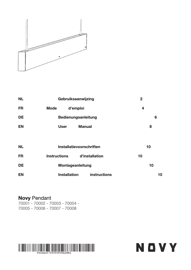Imagen de la primera página del manual del dispositivo Pendant 70008