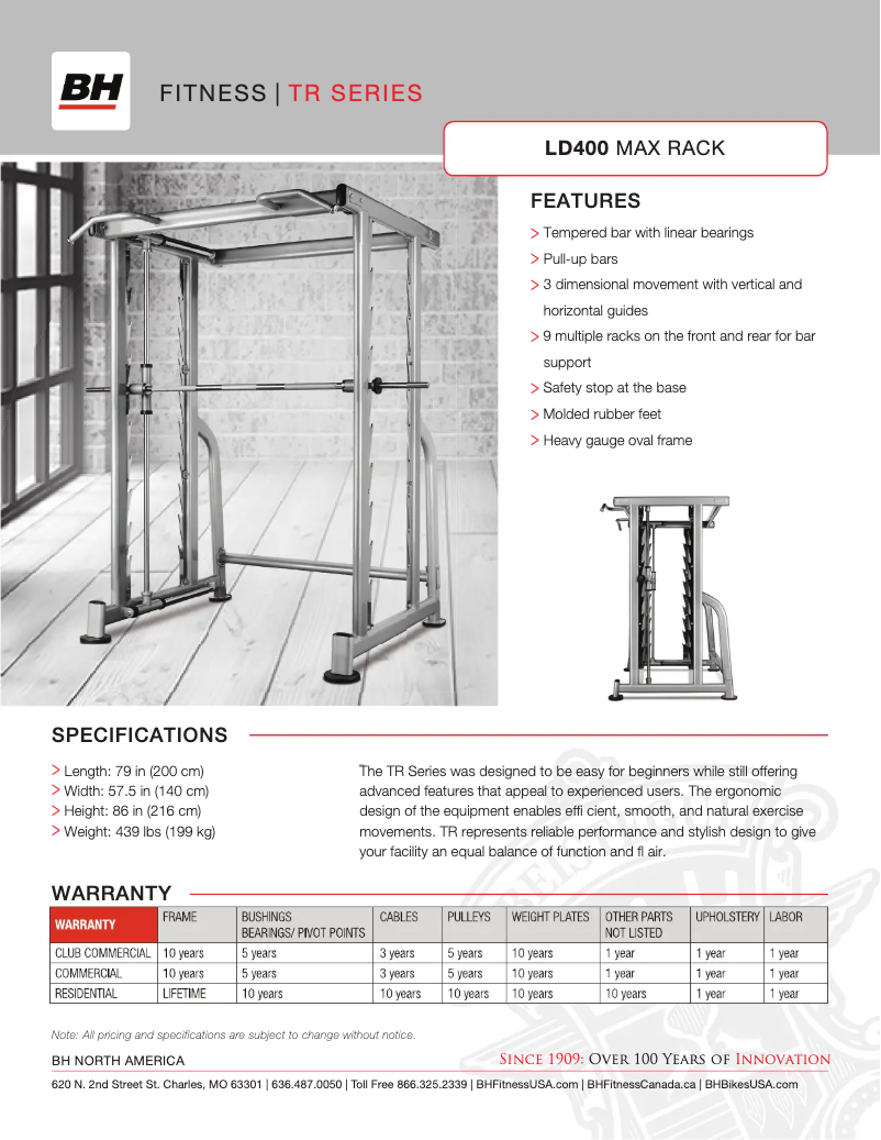 Página 1 del manual Ficha técnica BH Fitness LD400