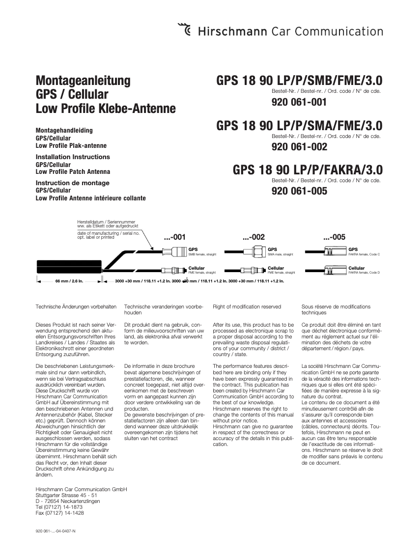 Página 1 del manual Manual de usuario Hirschmann GPS 1890 LP