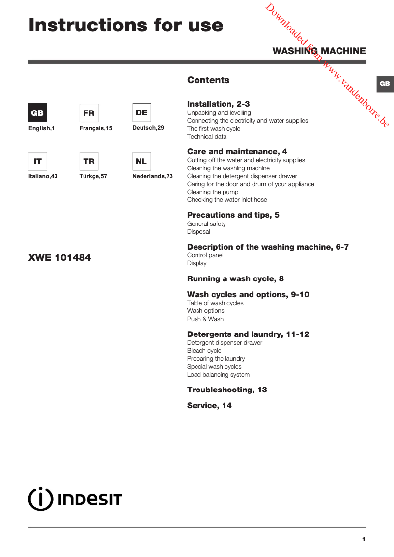 Página 1 del manual Manual de usuario Indesit XWE 101484X WSSS EU
