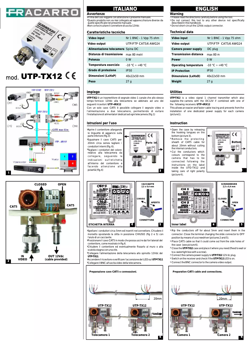 Imagen de la primera página del manual del dispositivo UTP-TX12