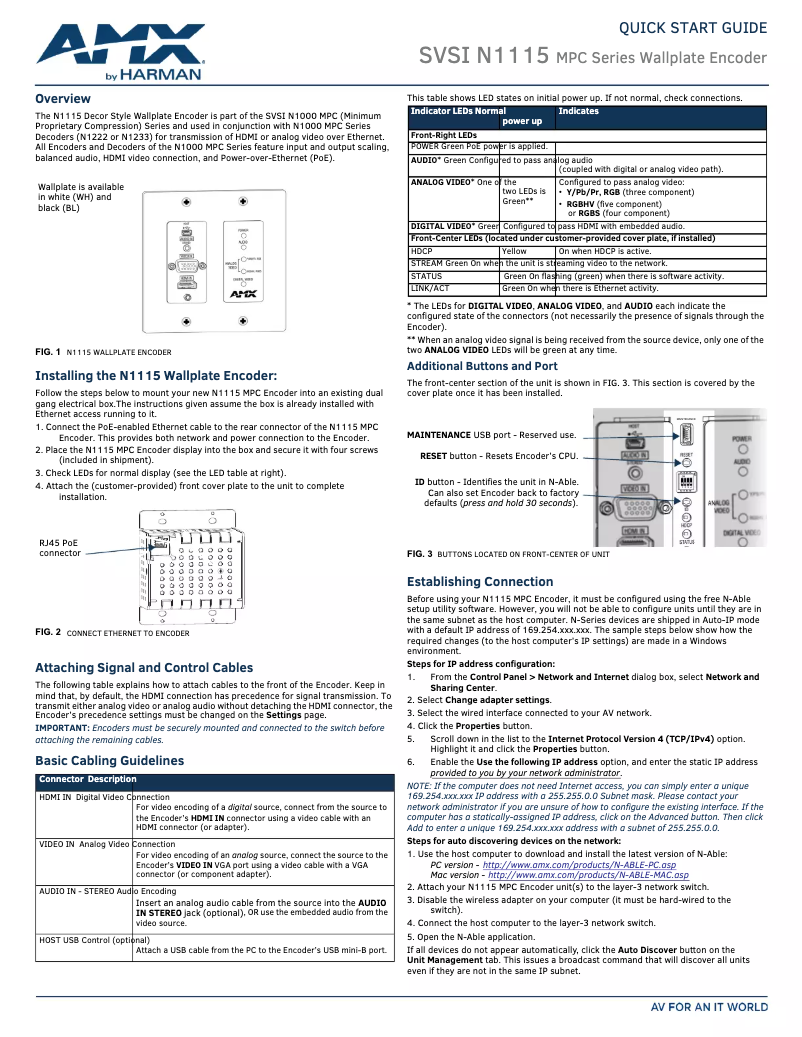 Imagen de la primera página del manual del dispositivo NMX-ENC-N1115-WP