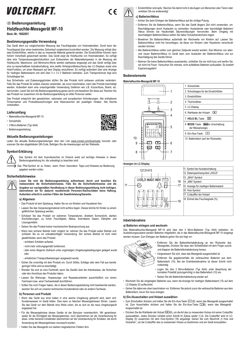 Página 1 del manual Manual de usuario Voltcraft MF-10