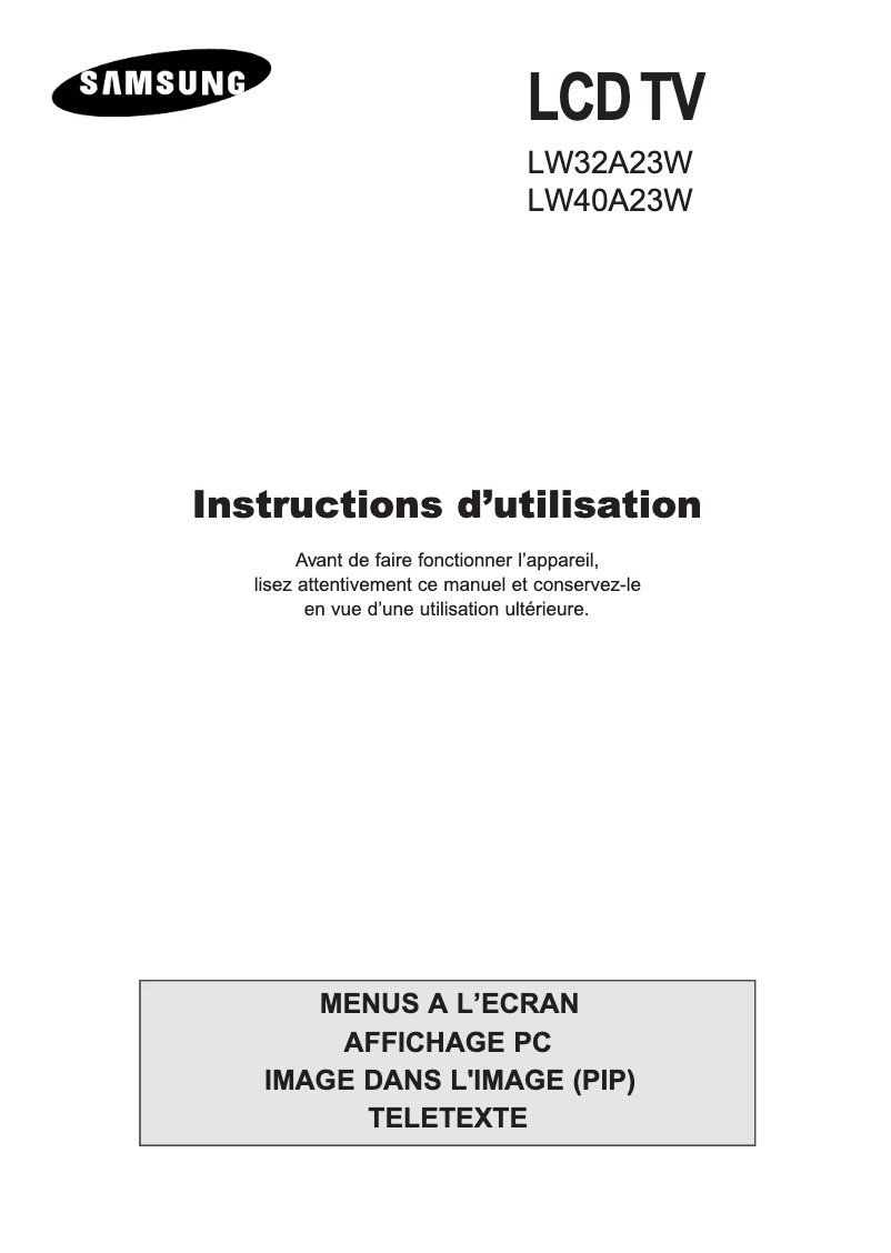 Imagen de la primera página del manual del dispositivo LW32A23W