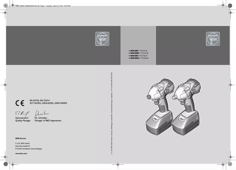Página nº 1 - Manual de usuario Fein ASCD 18 W2