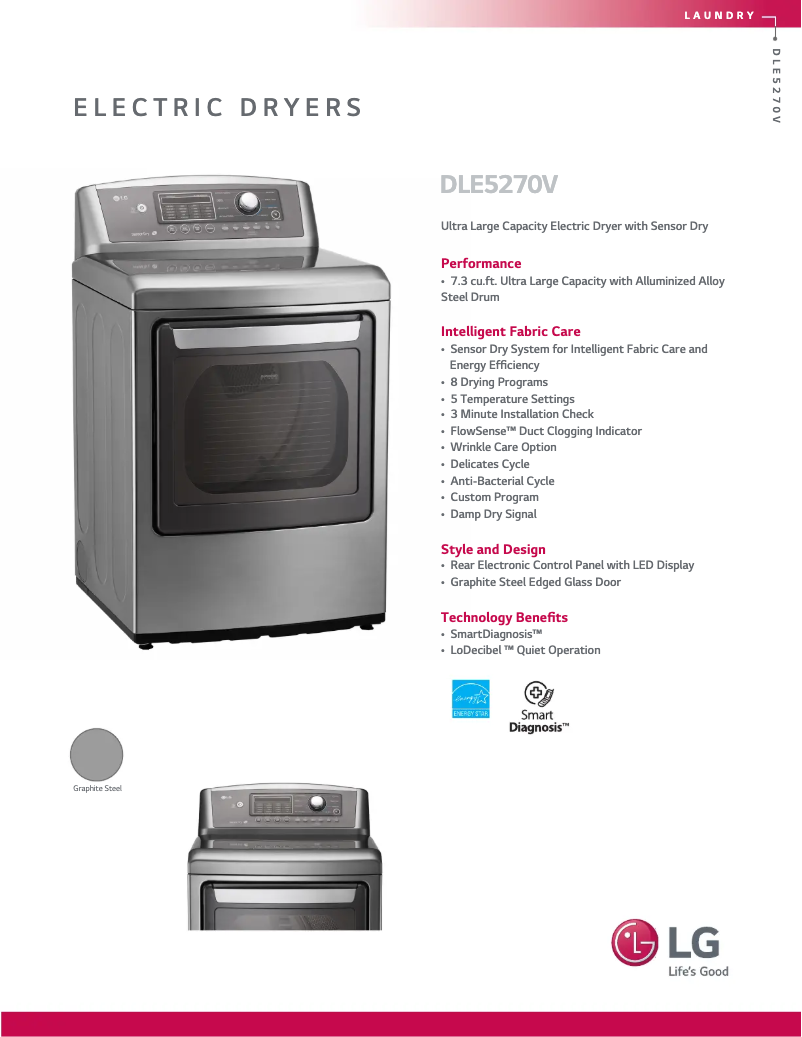 Página 1 del manual Ficha técnica LG DLE5270V