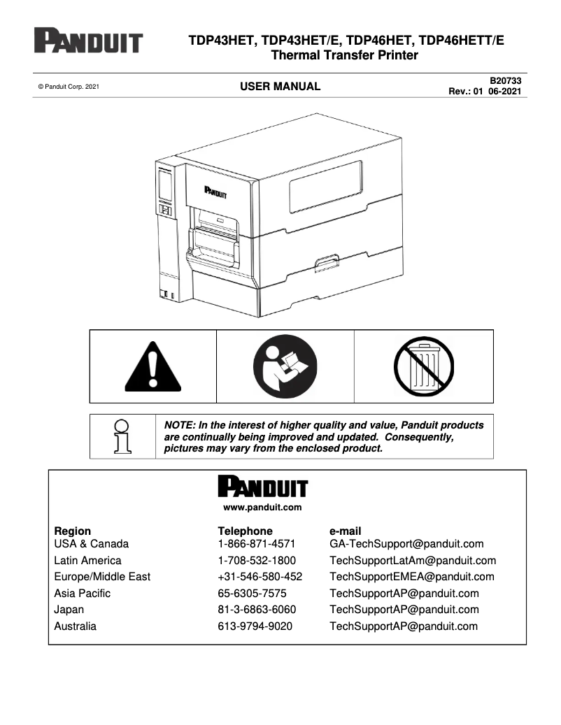 Página 1 del manual Manual de usuario Panduit TDP46HET