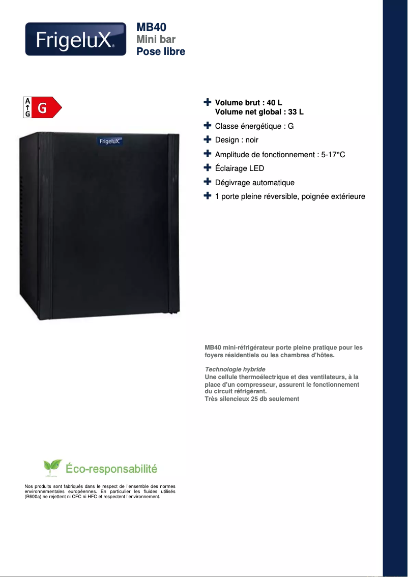 Página 1 del manual Ficha técnica FrigeluX MB40